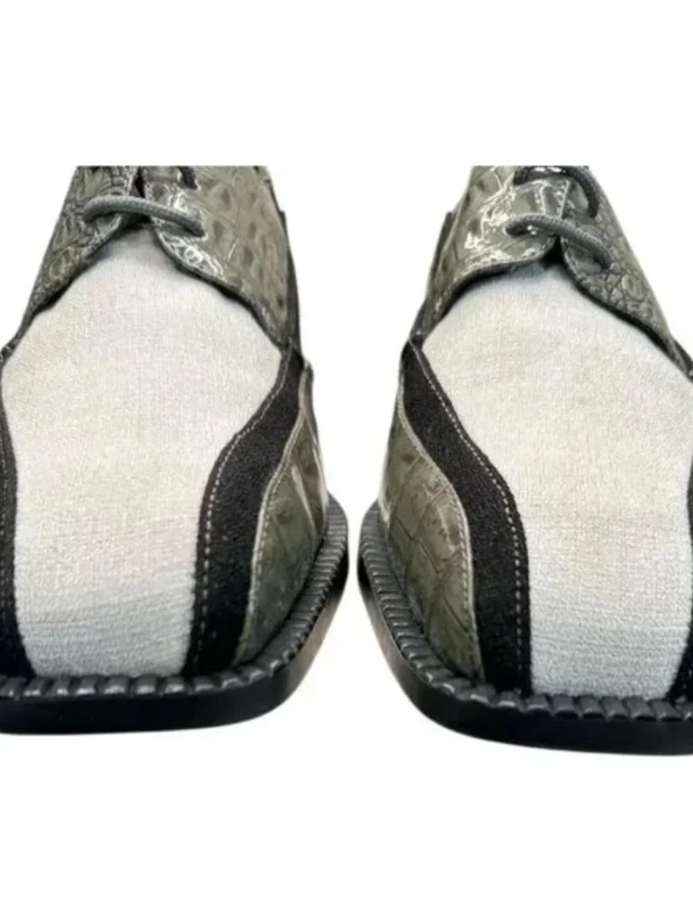 Hugo Vitelli Men’s Croc-Embossed Leather/Fabric Oxford Shoes Gray Black Size 8.5